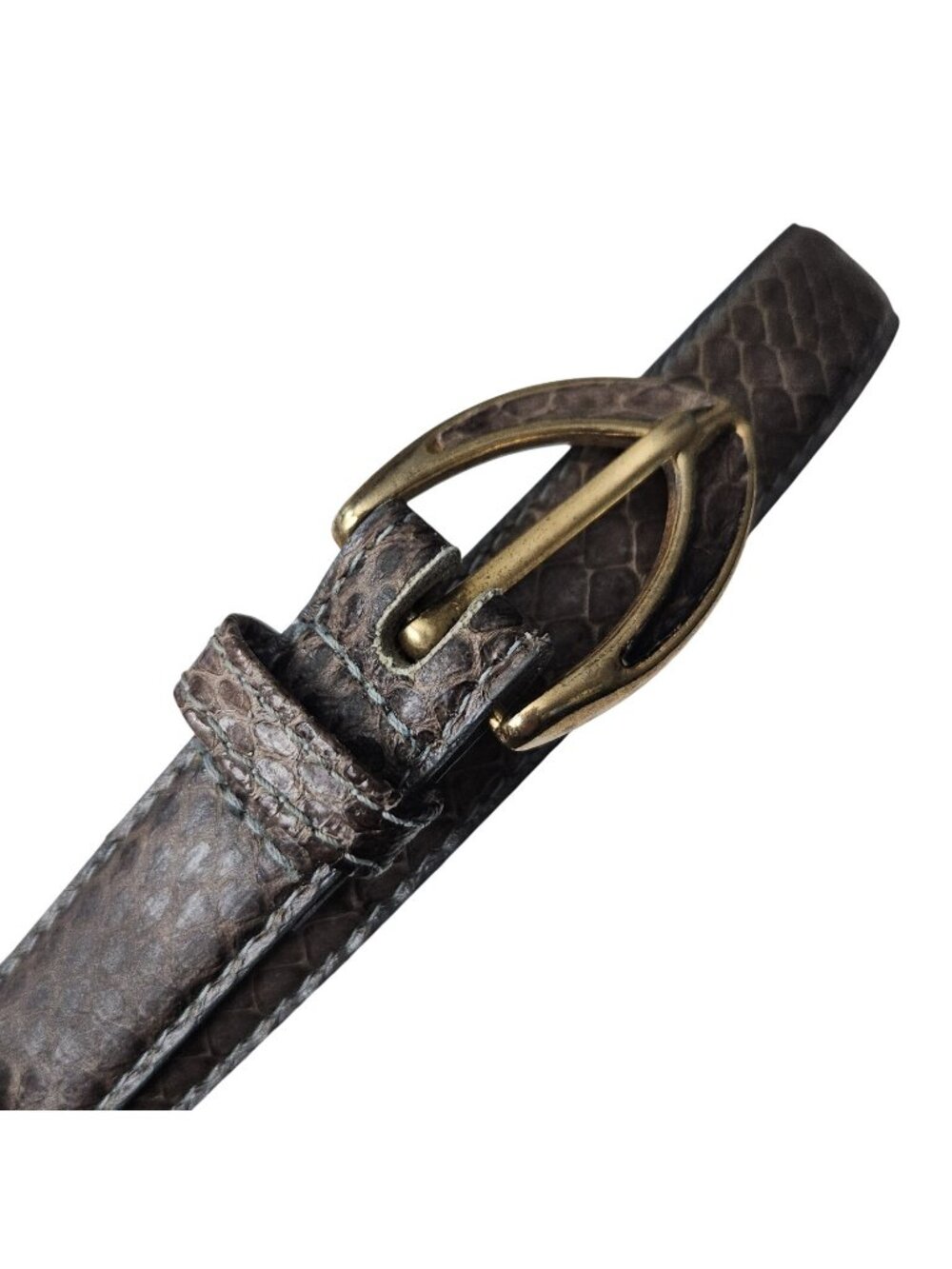 Vintage Brown & Gray Snakeskin Skinny Belt Womens Small Medium 26-28"